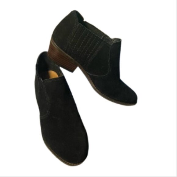 Lucky Brand Womans LP Folley Booties Size 7.5 38 Black Suede Leather Pull on - Picture 1 of 11